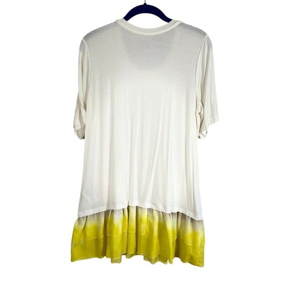 Logo Top M Yellow Tunic Ombre Tie Dye Ruffle Sporty Feminine 80s Hippie Indie - Picture 5 of 10